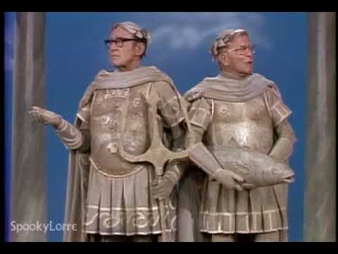 Jack Benny and George Burns as frisky risque old statues in Rome episode artwork