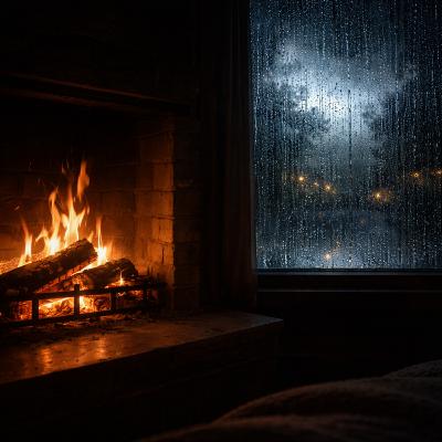 18. Crackling Fire Place and Rain on the Window for Sleep – 8 Hours