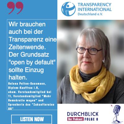 Folge 8: Helena Peltonen-Gassmann erläutert uns zum 10-jährigen Jubiläum die Entstehung, die Wirkung und die Zukunftsperspektiven des Hamburger Transparenzgesetzes.