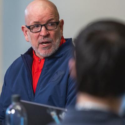 Tom Fitzgerald meets with the media