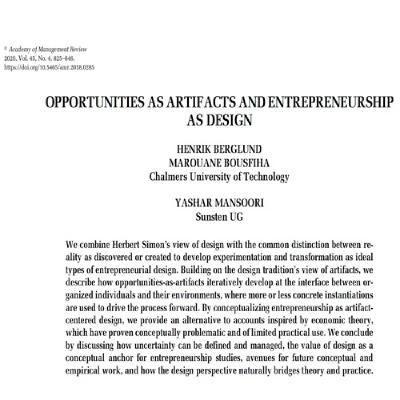 56- opportunities as artifacts and entrepreneurship as design - Persian
