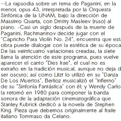 La rapsodia sobre un tema de Paganini, en la menor, opus 43, interpretada por la Orquesta Sinfónica de la UNAM.