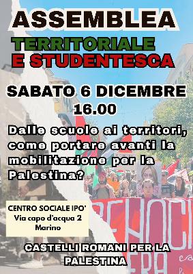 Palestina: assemblea territoriale e studentesca a Marino