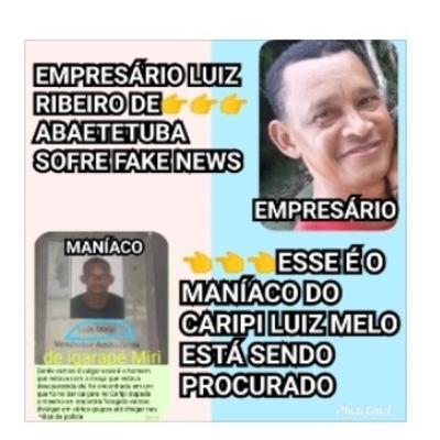 Empresário Luiz Ribeiro de ABAETETUBA é vítima de fake News ele está sendo confundido ouçam relato. Empresário Luiz Ribeiro de ABAETETUBA é vítima de fake News ele está sendo confundido ouçam relato.