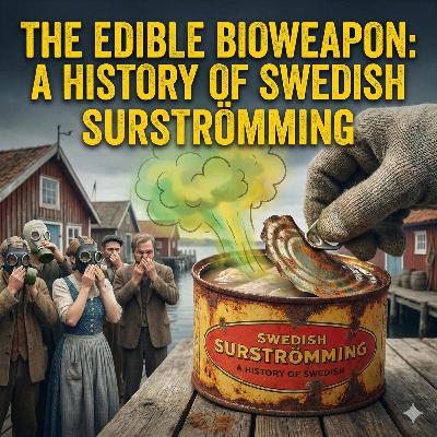 create podcast photo cover in square, not rectangular. podcast topic is The Edible Bioweapon: A History of Swedish Surströmming create podcast photo cover in square, not rectangular. podcast topic is The Edible Bioweapon: A History of Swedish Surströmming