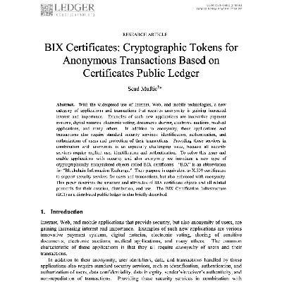 【第377期】（Ledger）BIX证书：打破数字世界安全与匿名困境的创新之道