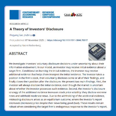A Theory of Investors' Disclosure (Gao & Lu 2025) | FT50 CAR
