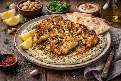 Crispy Blumenkohlsteaks mit Kräuter-Hummus