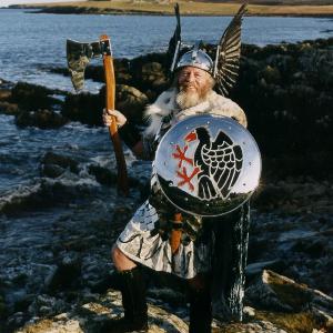 Bruce Kenyon talks to the Shetland Viking Jarl Squard Participating in the Parade