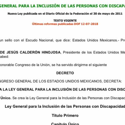 Ley General para la Inclusión de las Personas con Discapacidad