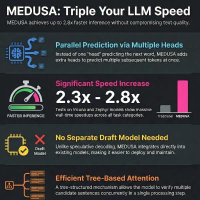 MEDUSA: Parallel Decoding Heads for Accelerated LLM Inference