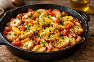 Kartoffelpfanne mit Cheddar und Paprika
