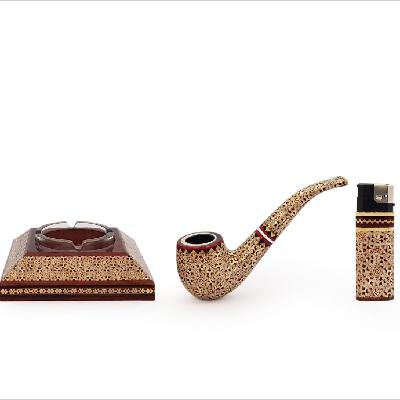 پکیج پیپ خاتم کاری ، فندک و زیرسیگاری - تلفن 09019277512