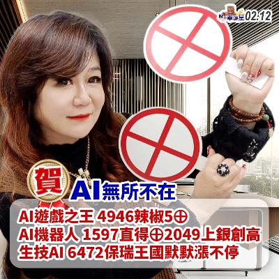賀:AI無所不在AI遊戲之王4946辣椒5⊕AI機器人1597直得⊕4946上銀創高 生技AI 6472保瑞王國默默漲不停|2025/02/12|股市幸運星 林幸蓉 賀:AI無所不在AI遊戲之王4946辣椒5⊕AI機器人1597直得⊕4946上銀創高 生技AI 6472保瑞王國默默漲不停|2025/02/12|股市幸運星 林幸蓉