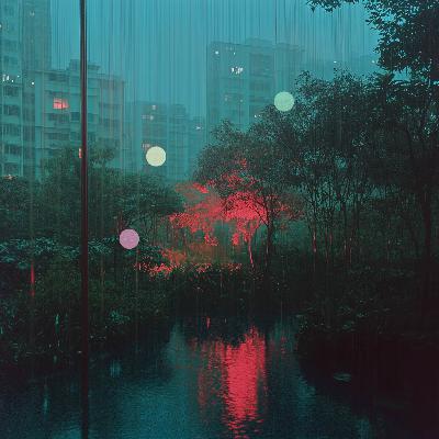 香港のモンスーンの夜 | 郊外の激しい雨