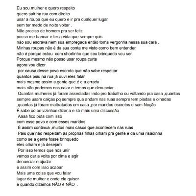 A Aluna, Ellen Vitória Martins Silveira , manda um recado pra geral, "NÃO É NÃO ".