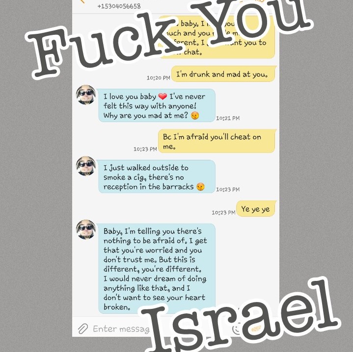 cheater cheater, pumpkin eater. go fuck yourself, israel. also congrats on the kid lol