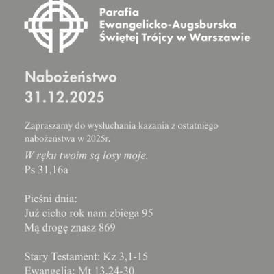 Rozważanie z Nabożeństwa 31 grudnia 2025r