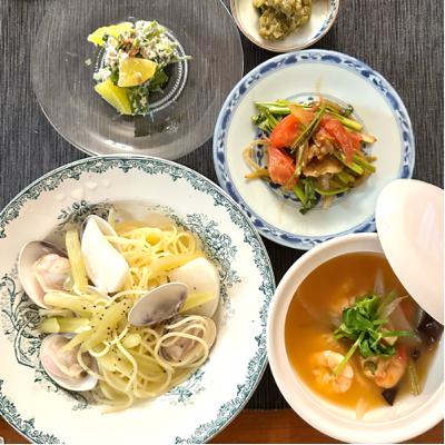 #13　15品目：パスタにスプーン、使いますか？(蛤と蕗のスープパスタ)