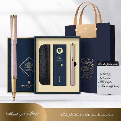 Set bút bi ký tên Montagut chính hãng M265 màu hồng baby đính đá