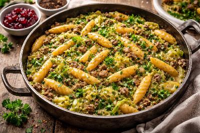Wirsing-Hackfleisch-Pfanne mit Schupfnudeln Wirsing-Hackfleisch-Pfanne mit Schupfnudeln