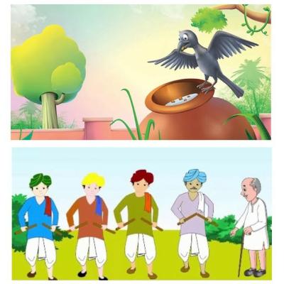 S3H2. Hindi Pachatantra stories- Chatur kauvva & Unity is strength