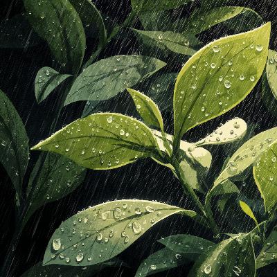 Rain on Leaves in a Spring Forest