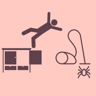 Hoovering a spider in a cup then bashing off a cupboard.
