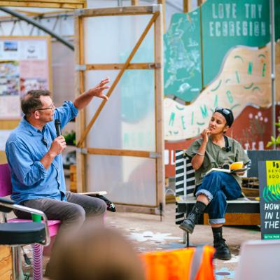Rob Hopkins and Immy Kaur in conversation. Civic Square, 16th July 2025