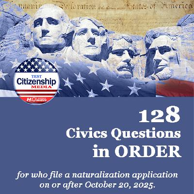 128 New Civics Questions in RANDOM (V128_RC01_VFF01) for U.S. Citizenship Test – Very Fast Female Voice, One Answer, Repetition