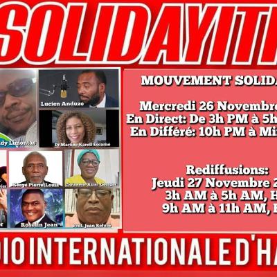 SOLIDAYITI - ANDY LIMONTAS - CHRISNETTE ST-GEORGES - Claudel Victor – DENISE GABRIELLE BOURVIER - S.P.L. - ROSELIN JEAN & JEAN REFUSE - LUCIEN ANDUZE - MERCREDI 26 NOVEMBRE 2025