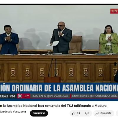 Jorge Rodríguez en la Asamblea Nacional tras sentencia del TSJ ratificando a Maduro