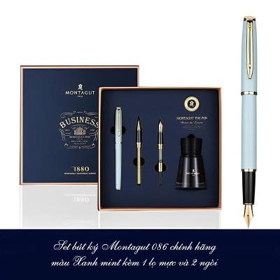 Set bút ký Montagut 086 chính hãng màu Xanh mint kèm 1 lọ mực và 2 ngòi