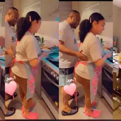 Adorable moment Tonto Dikeh’s ex-husband Churchill joined his new wife Rosy to cook (video)