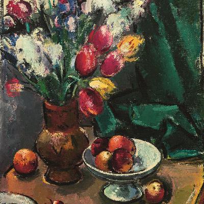 Anton Faistauer - Stillleben mit Blumen und Äpfeln Anton Faistauer - Stillleben mit Blumen und Äpfeln
