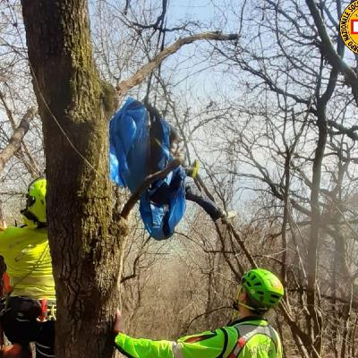 Precipita col parapendio e si incastra su un albero: 40enne miracolata