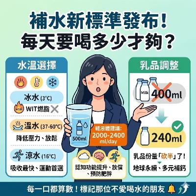 【補水新標準發布!每天要喝多少才夠?乳品份量竟然「砍半」了?🥛💧 【補水新標準發布!每天要喝多少才夠?乳品份量竟然「砍半」了?🥛💧
