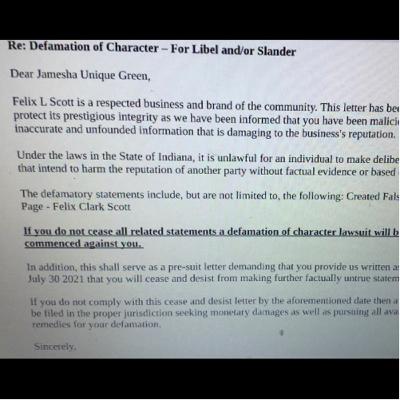 Cease and Desist | ORDER OF PROTECTION | JEMESHA GREEN | 2502 Waverly Dr. Gary, Indiana 46404 | Facebook | 773-485-9998