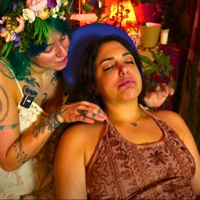 Real person ASMR face chakra relaxation
