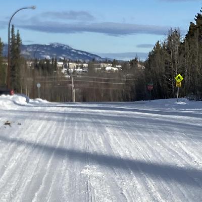 Walking in the dry, squeaky-crunchy snow on Elm Street in Whitehorse, Yukon, Canada on 22nd February 2025 – by Laura Nerenberg