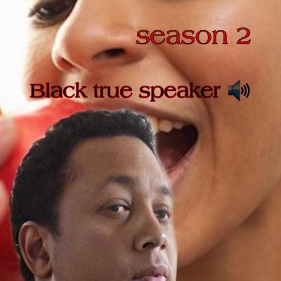 Black true speaker talking to men