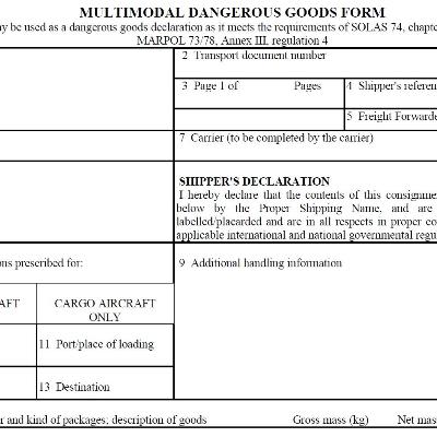 Dangerous Goods Declaration for sea transport under IMDG Code