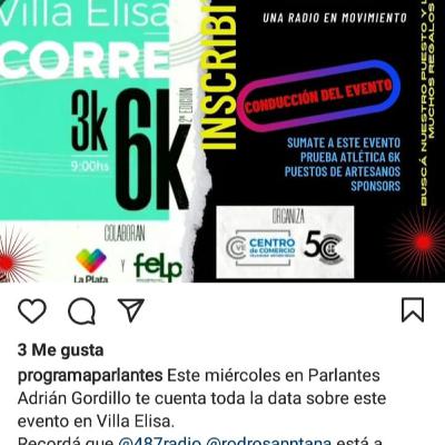 Programa PARLANTES - Entrevista a Adrian Gordillo, organizador de Villa Elisa Corre. 27 10 21