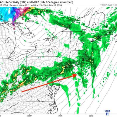 Warm front moving through