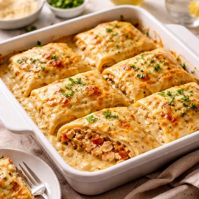 Gourmet Chicken Kudu Crepe Bake with Bechamel Sauce