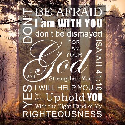 Isaiah 41 Do not fear, for I am with you; do not be afraid, for I am your God. I will strengthen you; I will help you; I will hold on to you with my righteous right hand