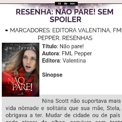 Resenha Não Pare! FML Pepper Resenha Não Pare! FML Pepper