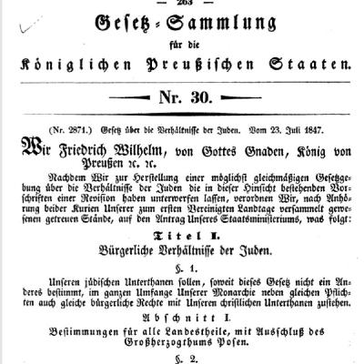 Y-054: Gesetz über die Verhältnisse der Juden im Königreich Preußen (1847)