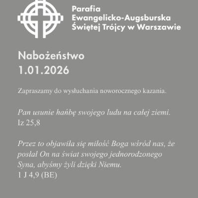 Rozważanie z nabożeństwa noworocznego 1 stycznia 2026r