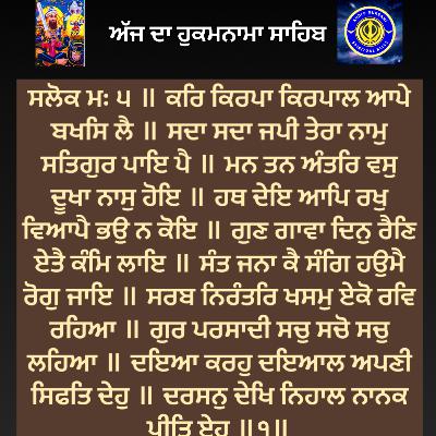 ਸਲੋਕ ਮਃ ੫ ॥ ਕਰਿ ਕਿਰਪਾ ਕਿਰਪਾਲ ਆਪੇ ਬਖਸਿ ਲੈ ॥ ਸਦਾ ਸਦਾ ਜਪੀ ਤੇਰਾ ਨਾਮੁ ਸਤਿਗੁਰ ਪਾਇ ਪੈ ॥